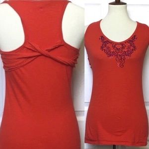 Athleta Embroidered Racerback Tank Top Red Small
